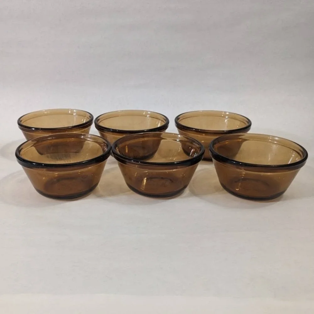 Anchor Hocking Fire-King Amber Glass Custard Cups 6oz Set of 6 Vintage 1034 USA